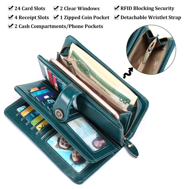 FALAN MULE Women's Wallet Genuine Leather RFID Blocking Large Capacity Trifold Ladies Wallet Wristlet Clutch Card Holder - Image 4